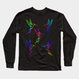 Neon Rainbow Hummingbirds Long Sleeve T-Shirt